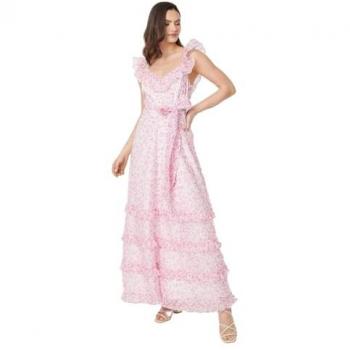 Oasis Paisley Ruffle Organza Maxi Dress Pink 12,10,8 Female