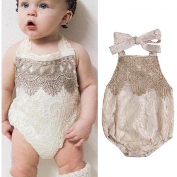 Baby Girls Sleeveless Lace Jumpsuit with Tassels