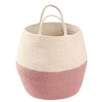 Cesta de algodón con asas blanca y rosa 35xØ30 cm