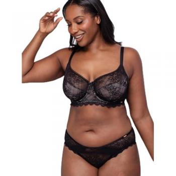 HASINA Bralette – Damen BH, schwarz, Satin, Cup F, Größe 90