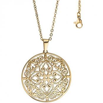 Damen Collier Kette mit rundem Anhänger Edelstahl goldfarben beschichtet 46 cm