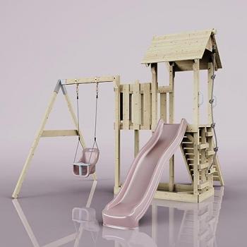 Rebo Spielturm mit Wellenrutsche und Babyschaukel