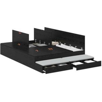 VidaXL Eichenholz Bettgestell mit Stauraum Schwarz 150 cm