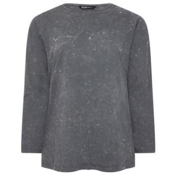 Yours – Graues T-Shirt mit langen Ärmeln und Acid-Waschung