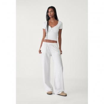 White XL Linen Blend Jogger Trousers by Stradivarius