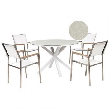 Conjunto de jardín 4 plazas muebles de exterior de aluminio y acero inoxidable con mesa de vidrio cerámico blanco Maletto/Grosseto