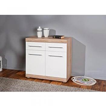 Rangement Acacia Blanché à Deux Portes et Tiroirs