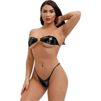 Mono de baño estilo trikini sin mangas ni tirantes, negro