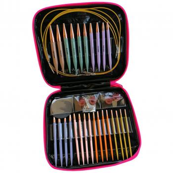 Pack de 26 Agujas Circulares Metálicas Knit Pro Intercambiables, Ideal para Principiantes y Amantes del DIY