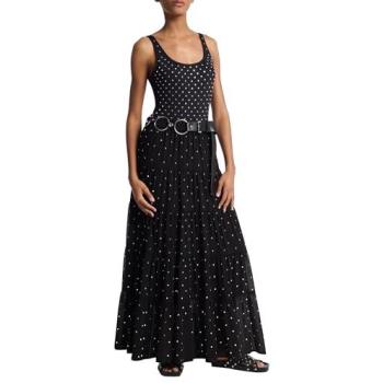 Falda Maxi Georgette con Capas y Tachuelas Negra Michael Kors