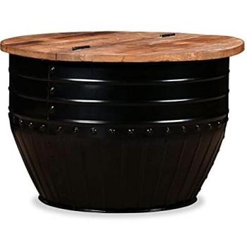 Solid Reclaimed Wood Black Barrel Shape Coffee Table