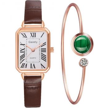 Korean Bamboo Strap Roman Numeral Square Plate Ladies Watch