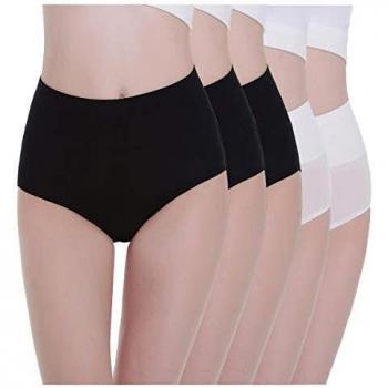 Tuuhaw Set di 5 Mutande Donna Vita Alta in Cotone Nero/Bianco M