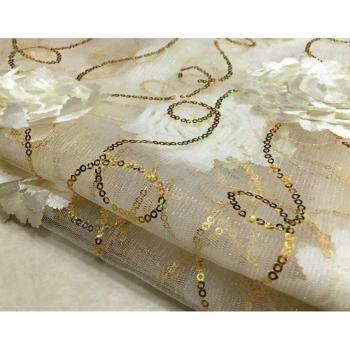 Applique en dentelle 3D fleur pailletée or blanc noir 135*100 cm pour robe de mariée