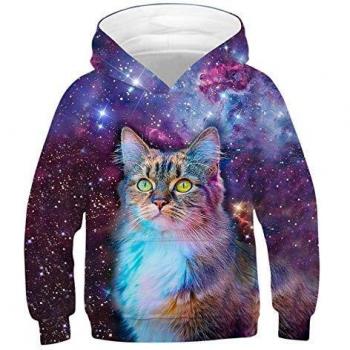 ALISISTER Langarm Kapuzenpullover Kinder 3D Galaxie Katze M