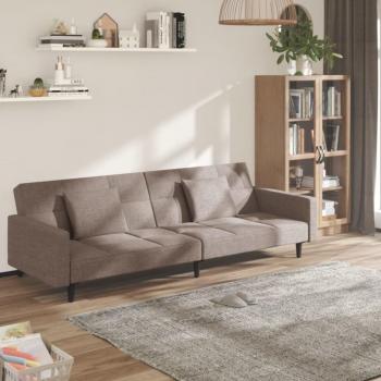 Sofá cama de 2 plazas con 2 cojines en tela gris taupe
