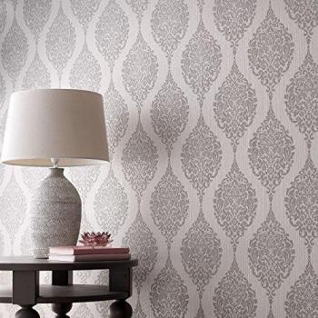Luna Textured Grey Damask Wallpaper by Superfresco