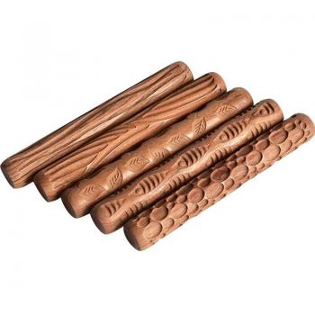 5-Piece Wooden Clay Stamp Rollers