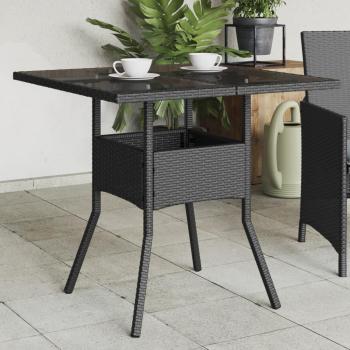 Vidaxl Garden Table 80x80x75 cm with Glass Top Poly Rattan Black