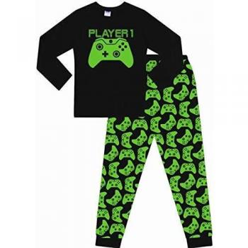 The PyjamaFactory Boys Girls Player 1 Gaming Controller Long Cotton Pyjamas Green (9-10 Years)