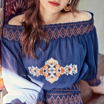 ARTKA Spring Off-Shoulder Embroidery Blouse and Skirt Combo