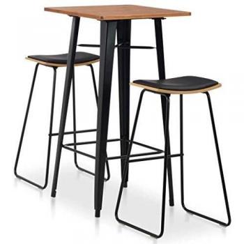 Ensemble bar moderne en acier noir – 3 pièces, table haute + sièges
