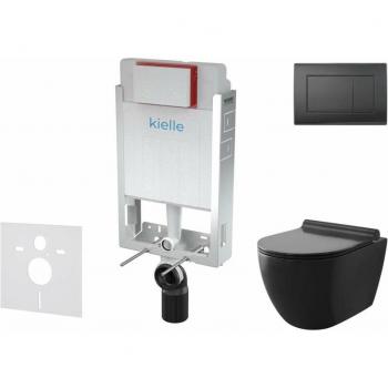 Kit Kielle Genesis – Bâti‑support + Cuvette Gaia + Abattant SoftClose + Plaque Gemini III noir mat 30505SZ12