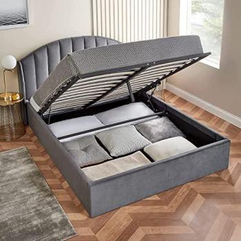 King Size Velvet Ottoman Bed with Curved Headboard