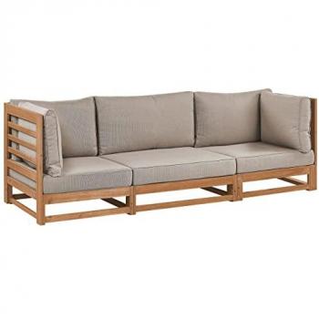 Sofá de Exterior 3 Plazas en Madera de Acacia con Cojines Taupe