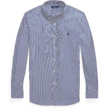 Polo Ralph Lauren Men's Slim Fit Striped Stretch Poplin Shirt Blue White Bengal Stripe Size L