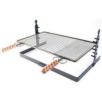 Piastra per barbecue Tecnomat con base di sostegno e manico in legno, adatta alla cottura della Chianina, misura 60x37 cm, altezze regolabili (3 options)