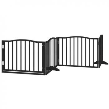 VidaXL 4-Panel Dog Gate with Door Foldable Black 320 cm Poplar Wood