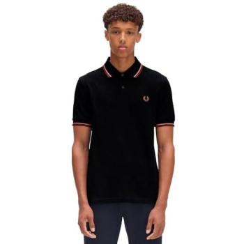 Fred Perry Slim Fit Twin‑Tipped Polo – Black/Putty Pink/Whisky Brown