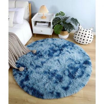 Norcks Indoor Blue Round Carpet 100cm – Soft Plush for Living Room