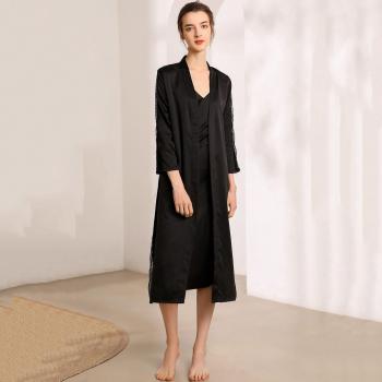 Robe de Nuit Kimono en Satin Noir