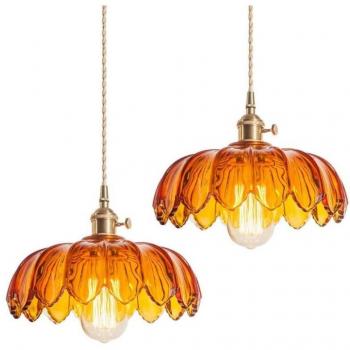 Sospensione Vetro-Metallo Wottes – Lampadario Retro con Finitura Ambra