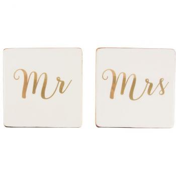 Goldfarbenes Keramikcoaster-Paar – Hochzeitssymbolik