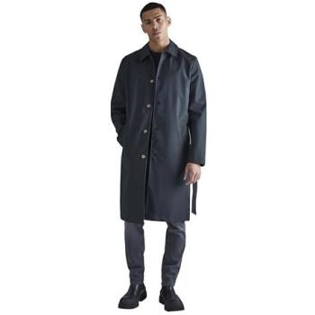 Men's Belted Trench Coat (Black, XL)