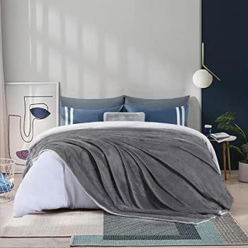 WAVVE Grey Sherpa Fleece Blanket 220x240cm