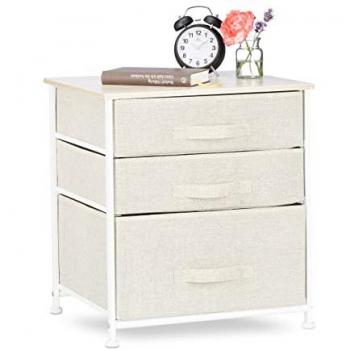Tiroir de rangement en tissu beige avec 3 compartiments