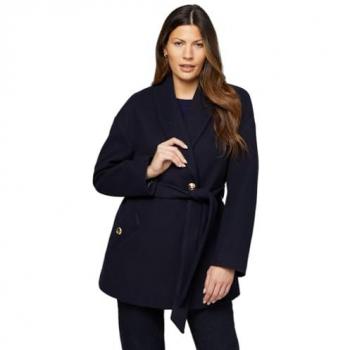 Belted Shawl Collar Jacket – Navy