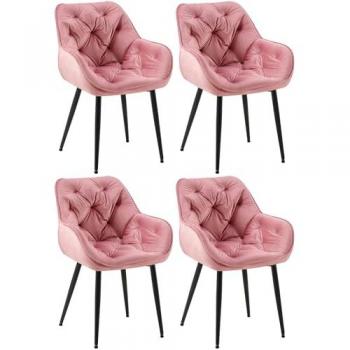 Tanna Set 4 Sillas Terciopelo Rosa para Comedor y Salón