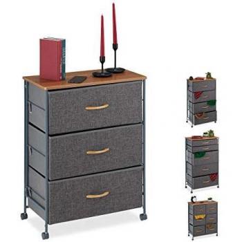 Armoire décorative Relaxdays, Tiroirs en tissu, Sur roulettes, HlP74,5x58x30cm gris