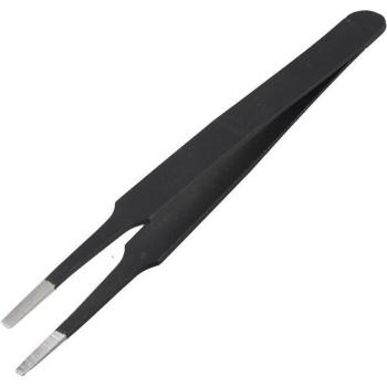 Black 4.7 Stainless Steel Straight Tweezers with Anti-static Flat Square Tip