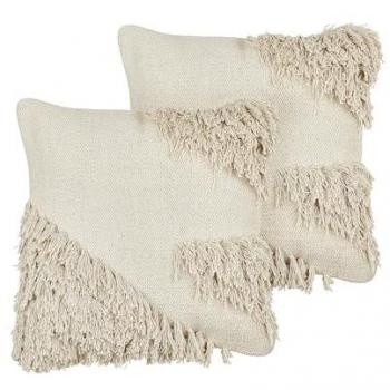 Set di 2 cuscini decorativi in cotone beige 45 x 45 cm