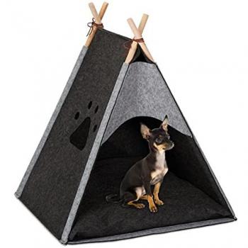 Relaxdays Pet Tent – Cat Teepee with Soft Cushion, 70.5 × 59.5 × 59 cm, Dark Grey