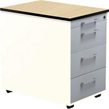 Mauser Schubladencontainer auf Rollen, 573x600mm, 3 Schubladen, reinweiß/alusilber/Ahorn