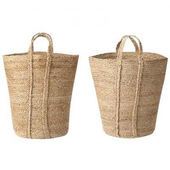 Set di 2 Ceste Portabiancheria in Iuta Naturale 30 cm, Contenitori Boho Intrecciati a Mano