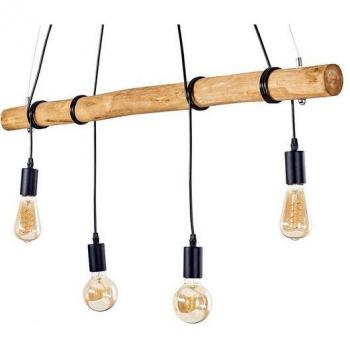 Suspension HOFSTEIN Porzus Style Industriel Métal et Bois Noir/Marron 4 x E27