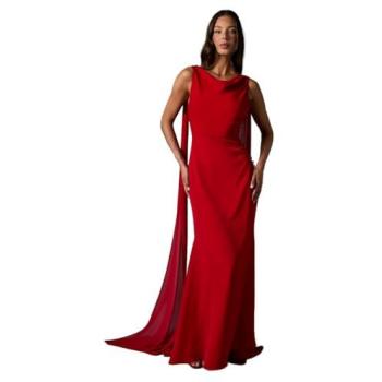 Red Coastal Cowl-Bodied Chiffon Maxi Dress (Women's 16)